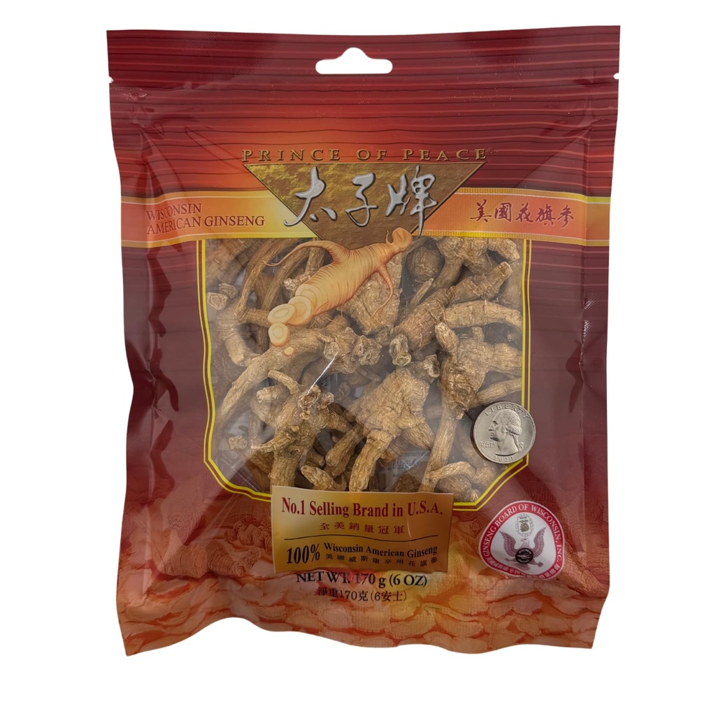 Prince Of Peace American Wisconsin Ginseng Roots, Uncut Original, Natural Form Preserved, 6oz 1pack