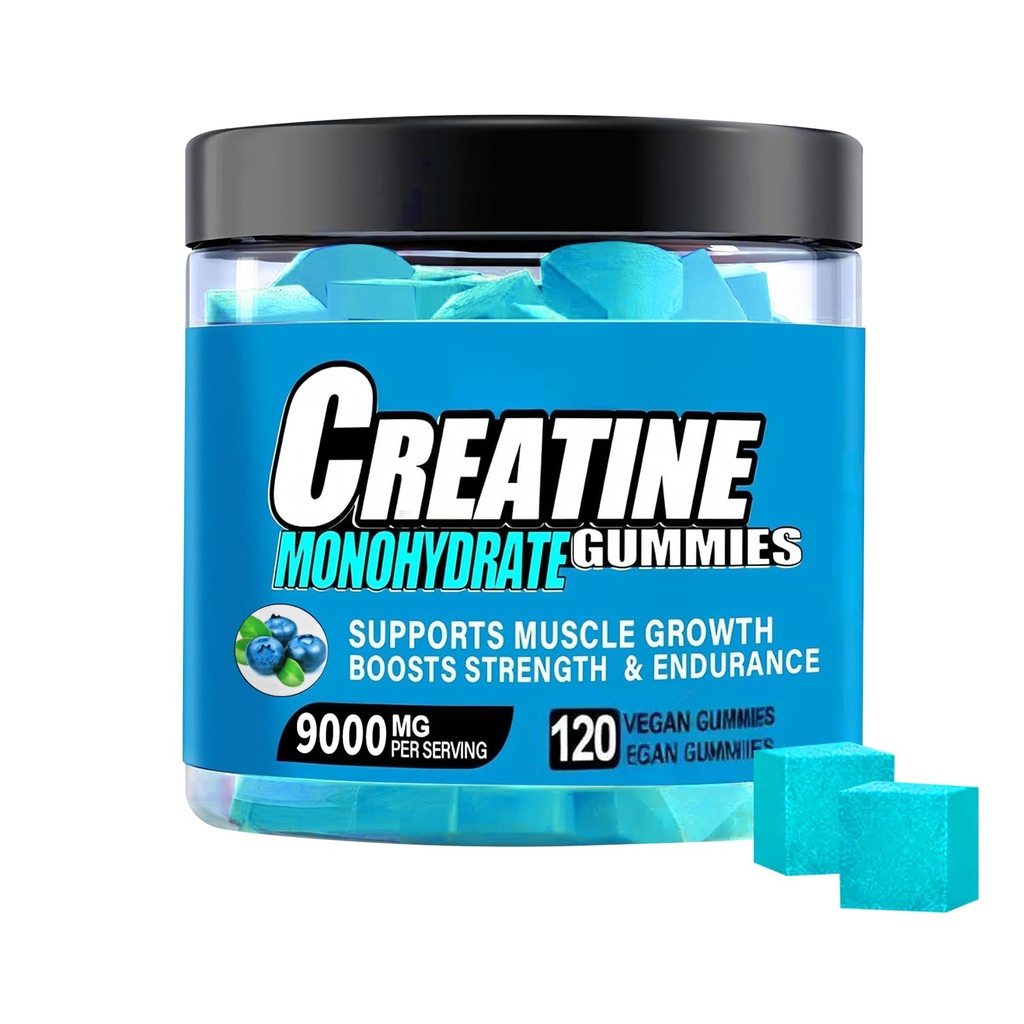 Creatine Monohydrate Gummies,Complex 9000 MG for Men & Women,Pre-Workout Gummies with BCAA, L-Carnitine, Taurine & Vitamin B12 for Enhanced Strength, Energy & Muscle Growth,0 Sugar, Vegan-120 Count