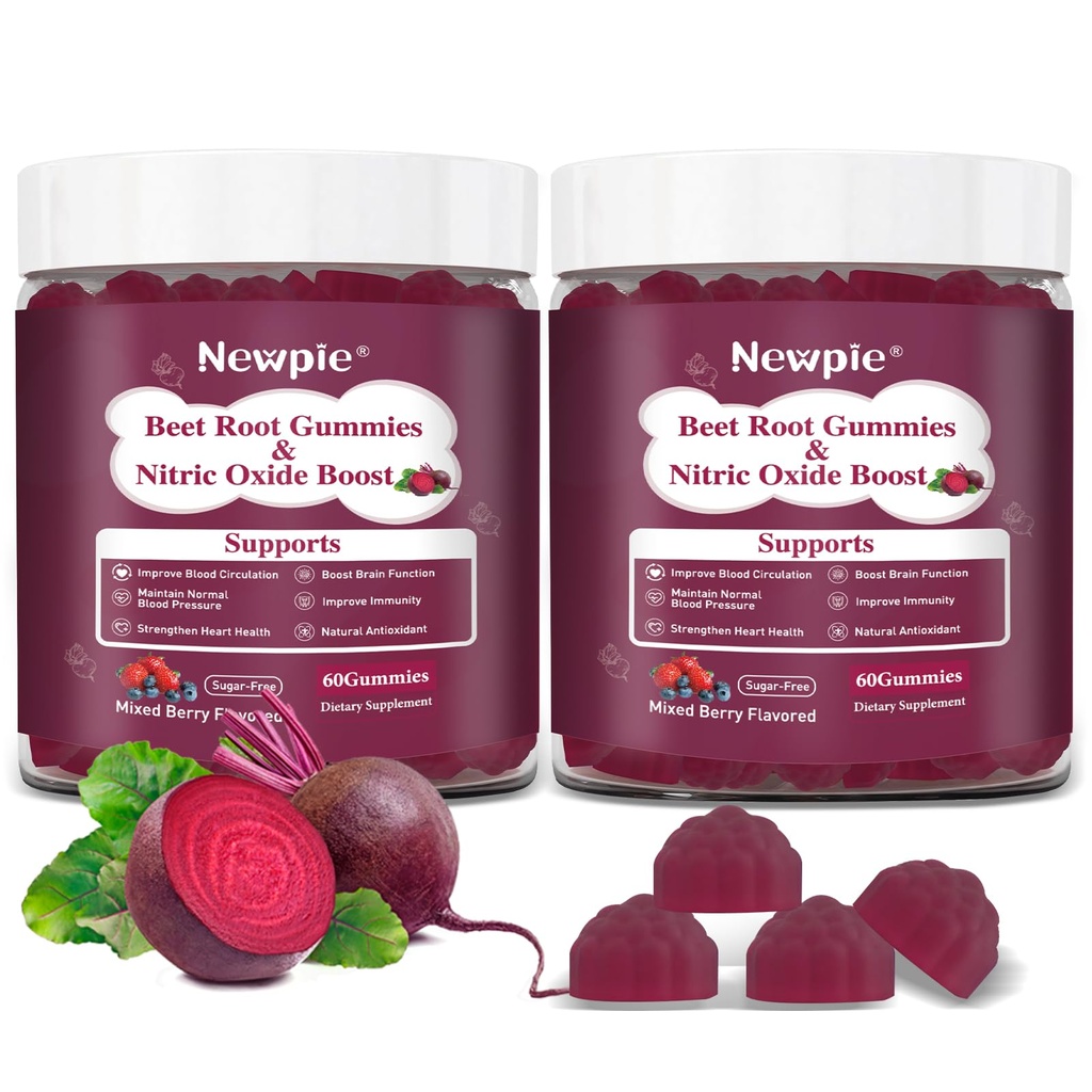 Nitric Oxide Beet Root Gummies with Grape Seed, Vitamin C & B12, for Endurance, Performance & Recovery | Mixed Berry Flavors, Vegan, Non-GMO, Gluten Free – 60 Gummies