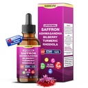 Liposomal Saffron, Ashwagandha, Bilberry, Turmeric, Rhodiola Liquid Drops – 1000mg per Serving, Ultra Potent, Natural Taste – 2 FL OZ (60ml)
