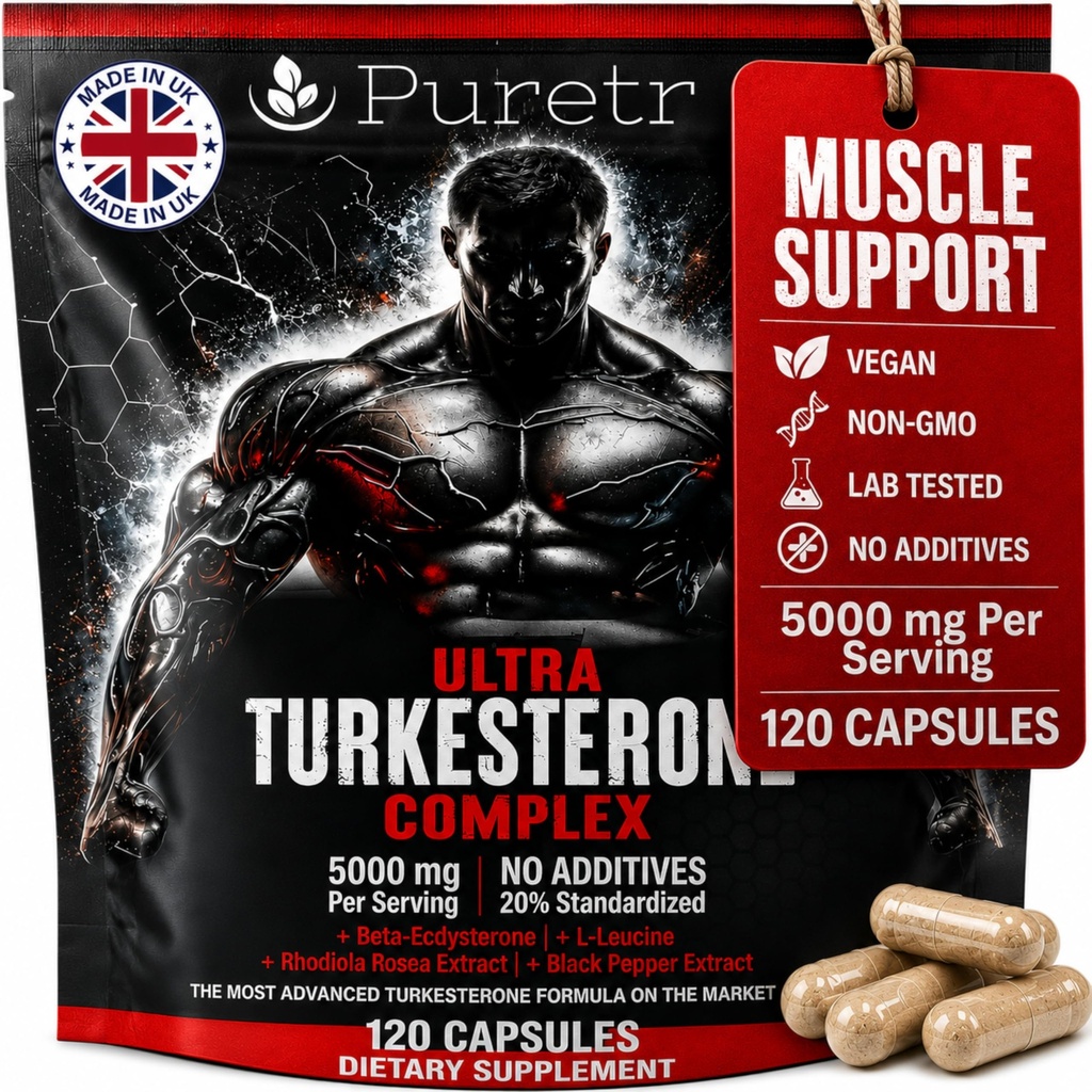 Ultra Turkesterone Complex for Men, 5000mg Herbal Equivalent, 120 Vegan Capsules, Beta Ecdysterone, L-Leucine, Rhodiola Rosea, BioPerine Black Pepper, Strength Endurance and Lean Muscle