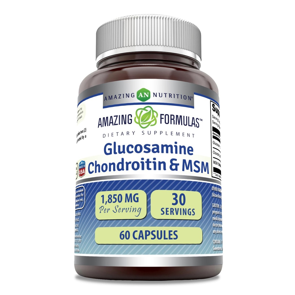 Amazing Formulas Glucosamine Chondroitin MSM 1850 mg Per Serving Capsules Supplement | Non-GMO | Gluten Free | Made in USA (60 Count)