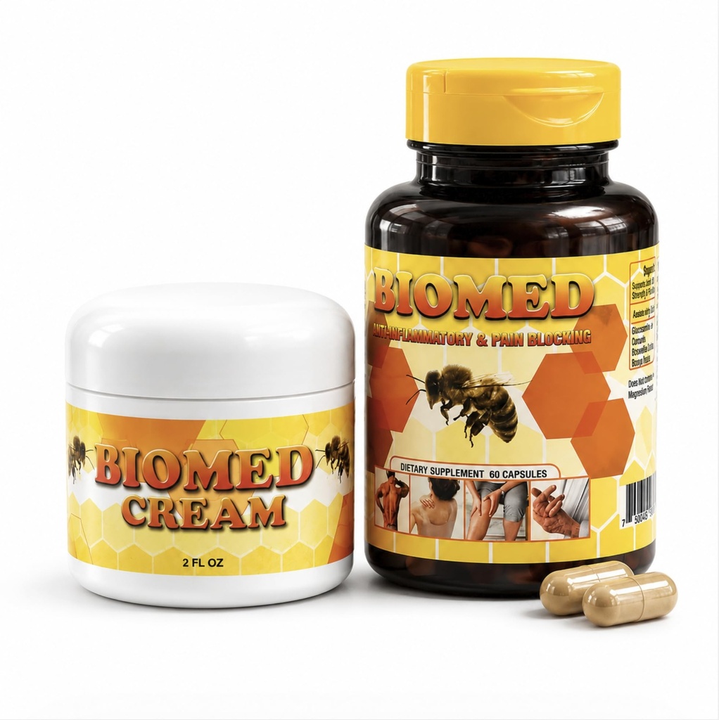 New Biomed Joint Support - Glucosamine Chondroitin - with Boswellia, Turmeric & Hyaluronic Acid - Joint Health Supplement, Mobility, Flexibility, 60 Capsules 1 Bottle & 2 oz bio med Cream