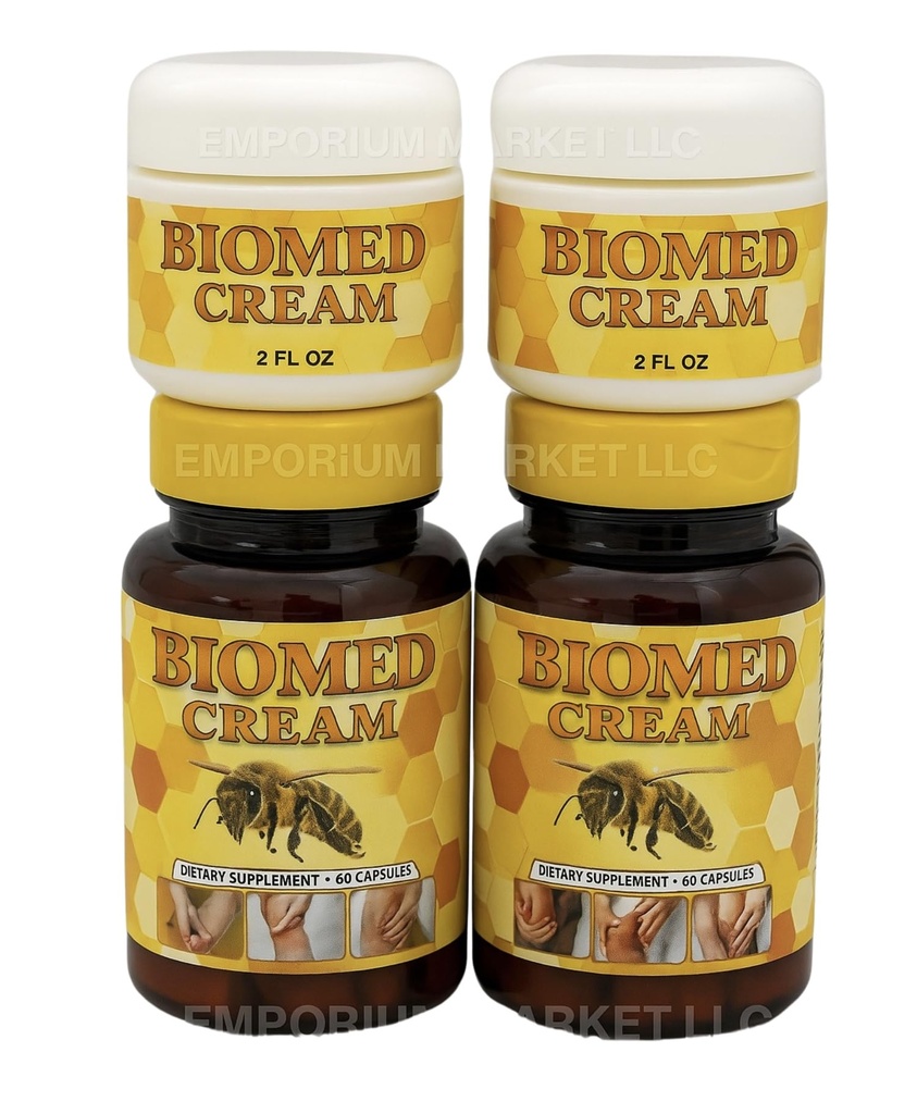 New Biomed Joint Support - Glucosamine Chondroitin - with Boswellia, Turmeric & Hyaluronic Acid - Joint Health Supplement, Mobility, Flexibility, 120 Capsules 2 Bottle & 4 oz bio med Cream Pack 4