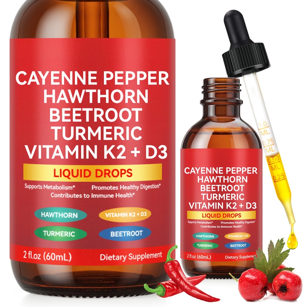Cayenne Pepper Drops 60ml | Supports Metabolism, Circulation & Energy | with Cayenne Pepper, Turmeric, Hawthorn, Beetroot, Vitamin D3+K2