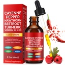 Cayenne Pepper Drops, Natural Cayenne Pepper Supplement Liquid Drops,Vitamin D3 K2 Beet Root Powder, Ceylon Cinnamon, Turmeric Curcumin, 60ml