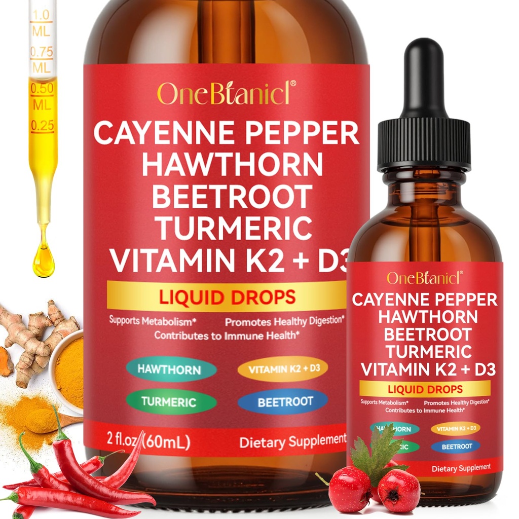 Cayenne Pepper Drops Supplement Liquid,Cayenne Health Supplements with Turmeric Curcumin, Hawthorn Berry, Ceylon Cinnamon, Organic Panax Ginseng, Berberine Extract, 2 Oz