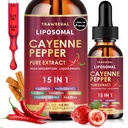 15 in1 Liposomal Cayenne Pepper Liquid Drops Supplement, with Vitamin D3 K2, Hawthorn, Berberine HCL, Beet Root, Turmeric, Cinnamon, Digestion, Circulatory Heath Support- 2 Fl Oz for 30 Days