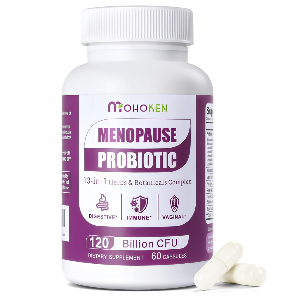 Menopause Supplements for Women, 120 Billion CFU Womens Probiotic, 13-in-1 Herbs Complex for Menopause Relief, Hormone Balance, Hot Flashes, Mood Swings, Night Sweats (60 Capsule)