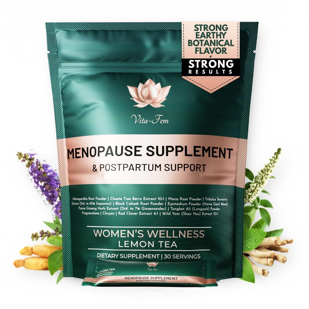 Menopause Supplement for Women | Replace 22 Pills with one Sachet per Day | Plant-Based Ashwagandha-Forward, Lemon Tea Flavor | Night Sweats & Hot Flash Relief - 30 Daily Stick Packs