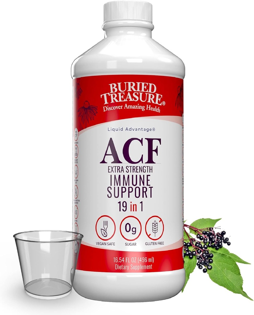 Begraven Treasure ACF Extra Strength Immune Support, 16oz. met Dose Cup, Vitaminen en Kruiden, Dietary Immunity Boost Supplement