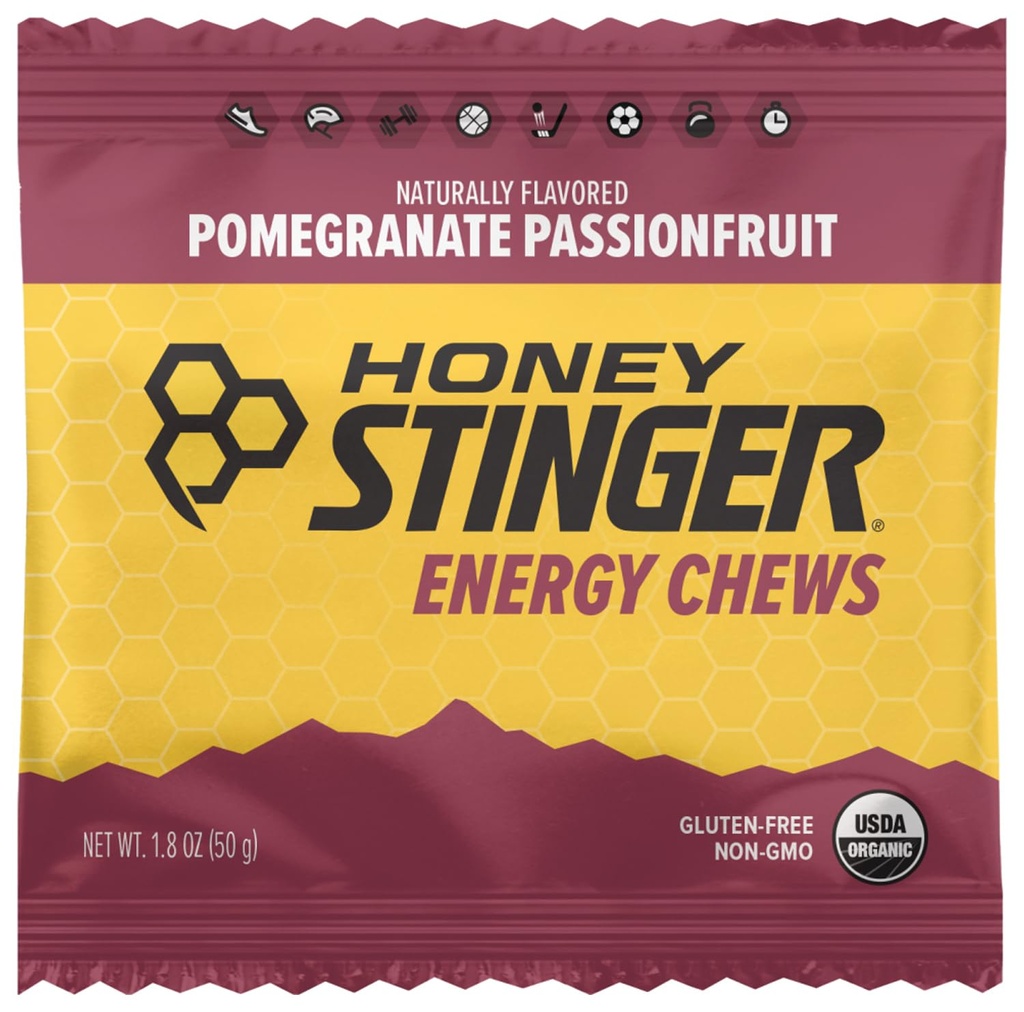 HONEY STINGER Organic Energy Chew Pomegranate Passion Fruit Bar, 1.8 OZ