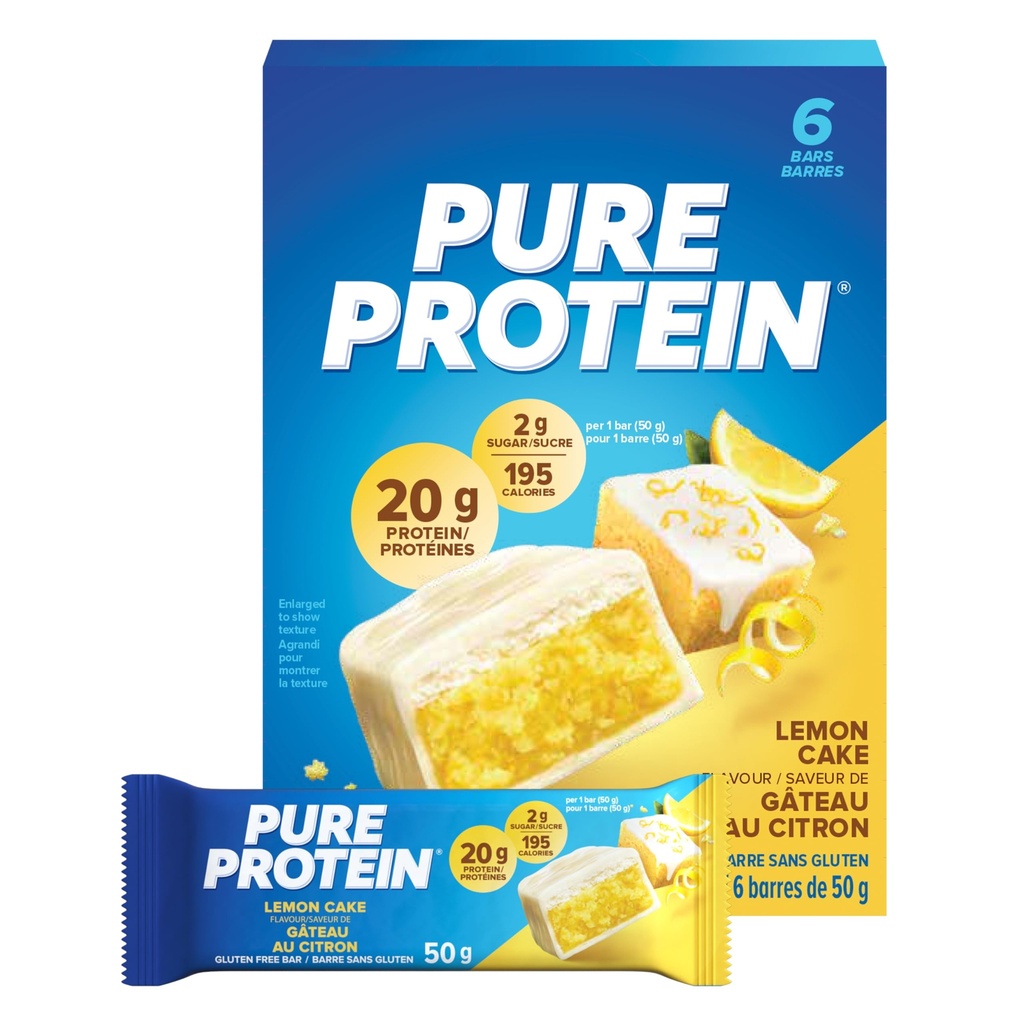Pure Protein Bars, Non-Gmo, Lemon Cake Flavor, Value Pack, 50g, 6 count Box, Imported from Canada)
