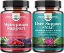 Bundle of Menopauza Supplement for Hot Flash with Dong Quai Vitex Chaste Berry & Black Cohosh and Liver Support NAC - Milk Thitle N Acetyl Cysteine with Turmeric, Choline, Dandelion & L-Glutatione