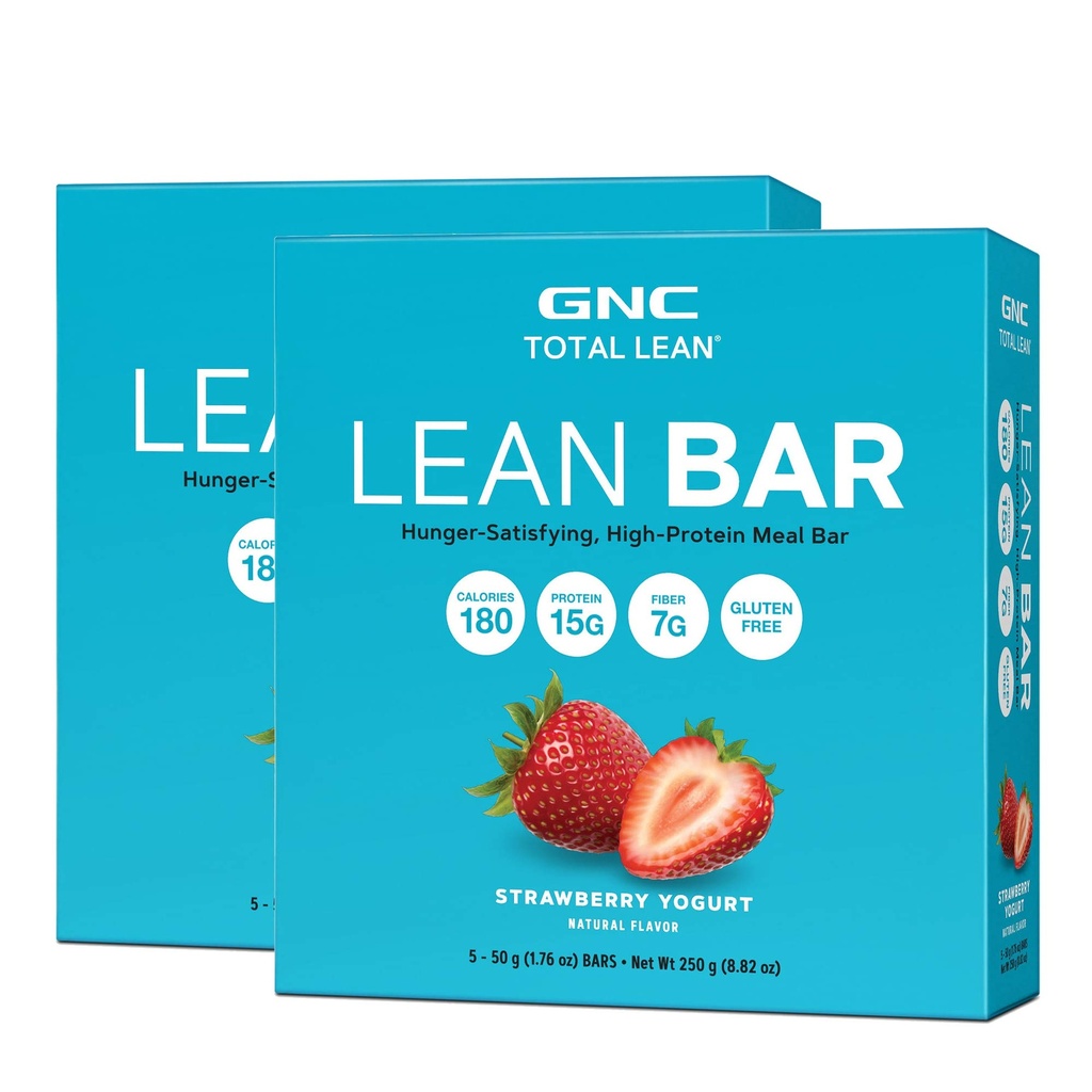 GNC Total Lean Bar |Hunger-Satisfying, High-Protein Meal Bar| Twin Pack | Strawberry Yogurt | 5 Bars per Box