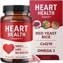 Red Yeast Rice with CoQ10 + Omega 3 for Healthy Cholesterol Support | 1200mg | Heart Health Support | Red Yeast Rice 1200 mg. Capsules | Non-GMO, Gluten-Free | Heart Health Supplements | 90 Ct