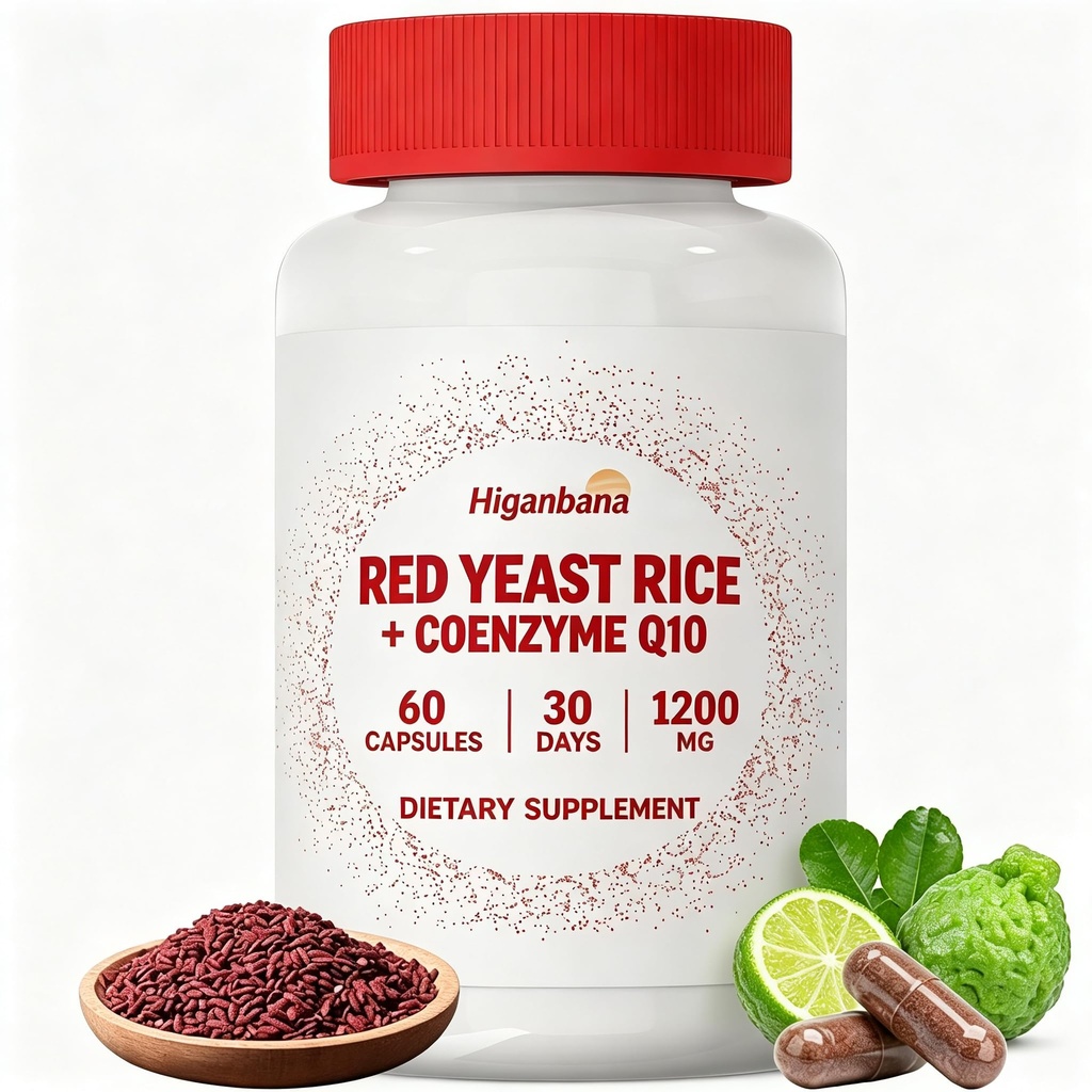 Higanbana Red Yeast Rice 1200mg with CoQ10 100mg & Citrus Bergamot 500mg - 3 in 1 Heart Health & Healthy Cholesterol Support Supplement - Cardiovascular Health Formula for Men & Women - 60 Capsules