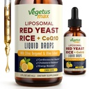 Liposomal Red Yeast Rice with CoQ10 Drops, Red Rice Yeast 1200 mg for Cholesterol Health Immune Heart Support, Cholesterol Lowering Liquid Drops with Citrus Bergamot Olive Fruit Extract, 2 FL OZ