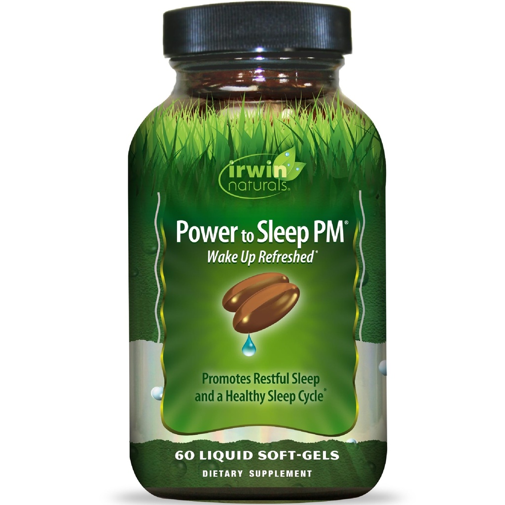 Irwin Naturals Power to Sleep PM – Natural Sleep Aid with Melatonin, Ashwagandha, Valerian, GABA & L-Theanine – Promotes Relaxation & Restful Sleep Sleep Cycle - 60 Liquid Soft-Gels