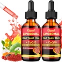 20-in-1 Liposomal 1500MG Red Yeast Rice with CoQ10 Drops, Cholesterol Supplement with Citrus Bergamot, Omega-3, Magnesium, Astaxanthin for Heart, Immune - Vegan, Citrinin-Free | 4 Fl OZ