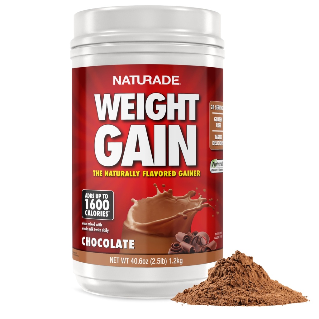Naturade All Natural Weight Gain Drink Mix - Gluten Free, Delicious Taste, 1600 Calories per Serving - Mass Gainer w/Carbohydrates & Protein - Chocolate, 40.6 Ounce (24 Servings)