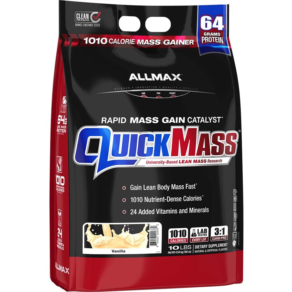 ALLMAX QUICKMASS, Vanilla - 10 lb - Rapid Mass Gain Catalyst - Up to 64 Grams of Protein Per Serving - 3:1 Carb to Protein Ratio - Zero Trans Fat - Up to 70 Servings