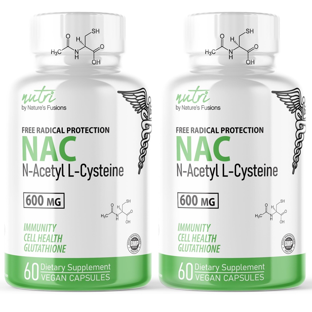 NAC Supplement N-Acetyl Cysteine (2 Pack) - Nutri NAC 600 mg - Anti Aging Supplement, Antioxidant, Liver, Lung Support, Boost Glutathione - N Acetyl Cysteine (60 Capsules) - Free Radical Protection