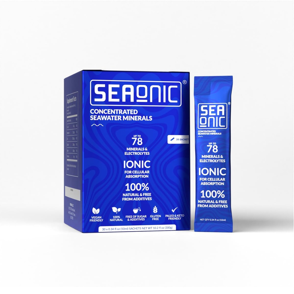 Liquid Electrolyte & Trace Mineral Sachets – 78+ Ionic Minerals from Marine Plasma | 100% Natural, Sugar-Free, No Additives | Restore Energy, Hydration & Cellular Balance (30 x 10ml Sachets)