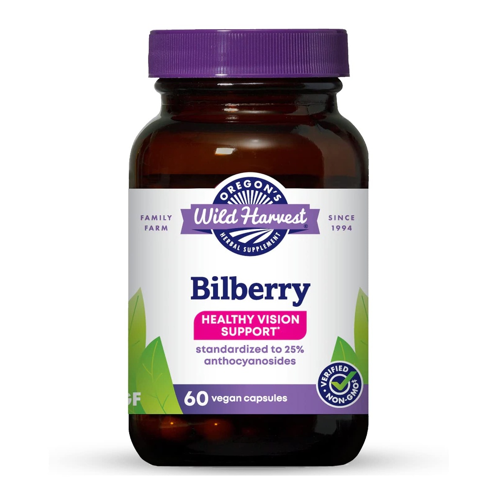 Oregon's Wild Harvest Bilberry Herbal Supplement Vegan Capsules, 880 mg, 60 Count