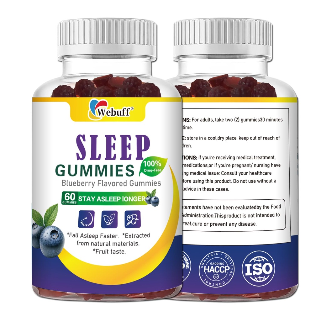 Sleep Gummies with 5mg Melatonin for Adults Fall Asleep Faster with Non-Groggy Morning, Sugar Free Sleep Aid Supplement, Non-Habit Forming, Blueberry Flavor, 60 Count, Pack of 2