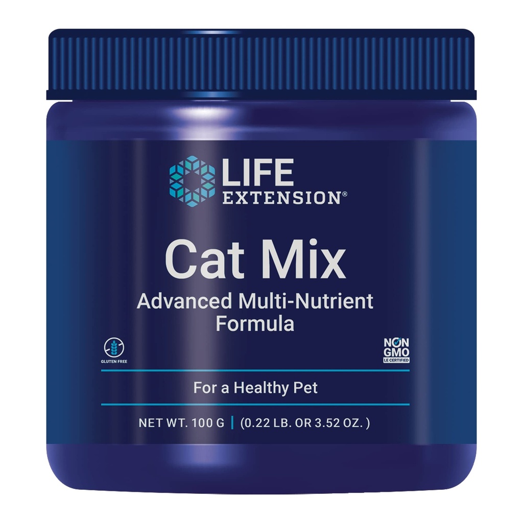 Life Extension Cat Mix, cat Food Supplements, Heart Health, probiotics, L-arginine, Taurine, B12, folic Acid, Vitamin C, Vitamin E, Rosemary, Nutrient Absorption, Gluten-Free, Non-GMO, 85 Servings