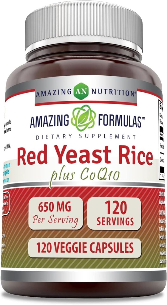 Erstaunliche Formeln Red Yeast Rice 600 Mg Plus Co Q-10 50 Mg 120 Vegetarische Kapseln