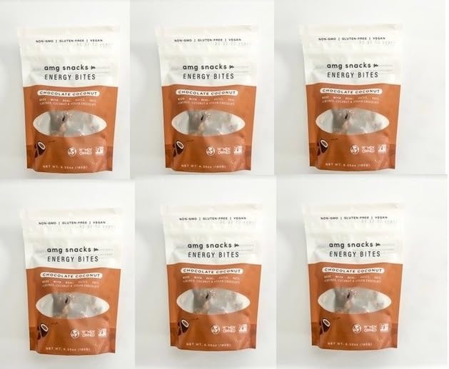 AMG Snacks Chocolate Coconut Bag of Energy Bites| 6-4.3oz, pack of 72| Date and Nut Energy Snacks Protein Bars| Non GMO, Gluten Free, Vegan Protein Bites| Made with All Natural Ingredients
