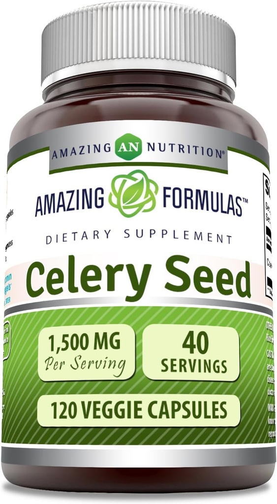 Incredibile formula Celery Seed Extract Supplemento | 1500 Mg Per Serving | 120 Veggie Capsule | Non-GMO | Gluten-Free | Made in USA