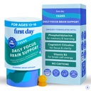 FIRST DAY Teen Brain & Focus Supplement Gummies Ages 13–18 | Study & Concentration Support with Cognizin® Citicoline & Phosphatidylserine | Vegan, Non-GMO, Caffeine-Free | 30-Day Supply