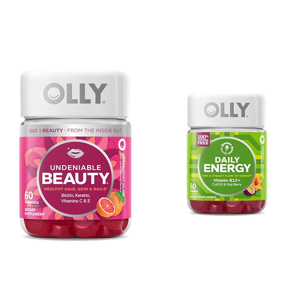 OLLY Undeniable Beauty Gummy, for Hair, Skin, Nails & Daily Energy Gummy, Caffeine Free, Vitamin B12, CoQ10, Goji Berry