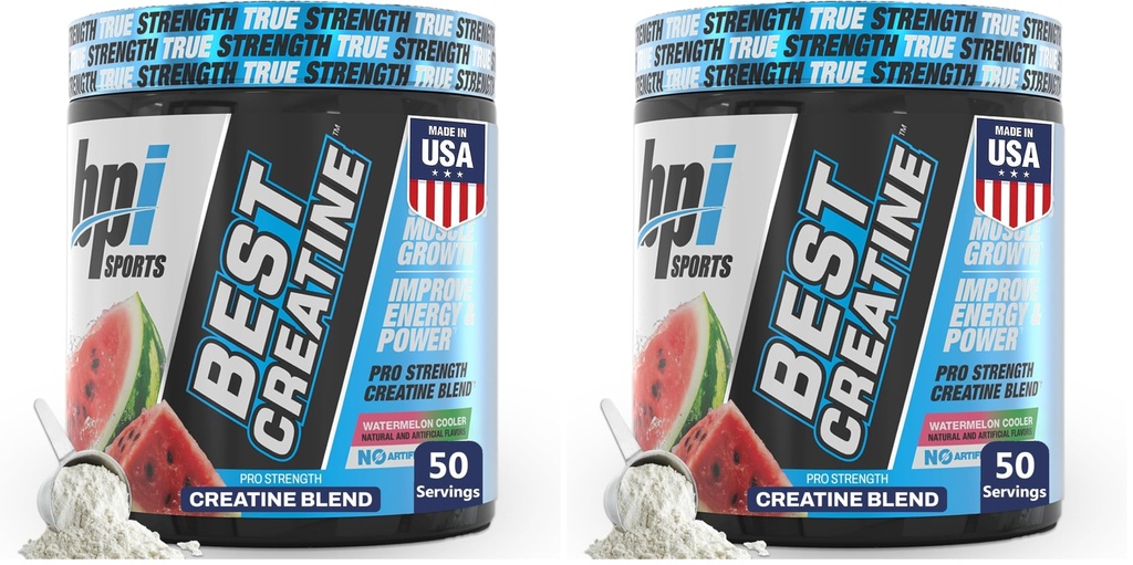 BPI Sports Best Creatine - Includes 6 Advanced Forms of Creatine - Supports Muscle Building and Post-Workout Recovery - Watermelon Cooler, 50 Servings (Pack of 2)