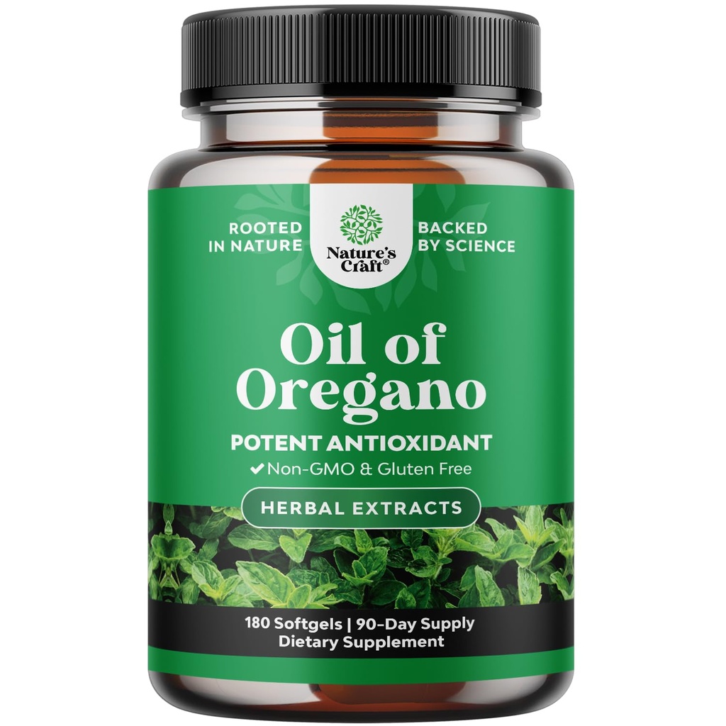 Natures Craft Wild Oregano Oil Softgels - Super Concentrated Oil of Oregano Softgels for Gut and Healthy Heart Health - Detox and Immune Support - Non-GMO - 180 Count