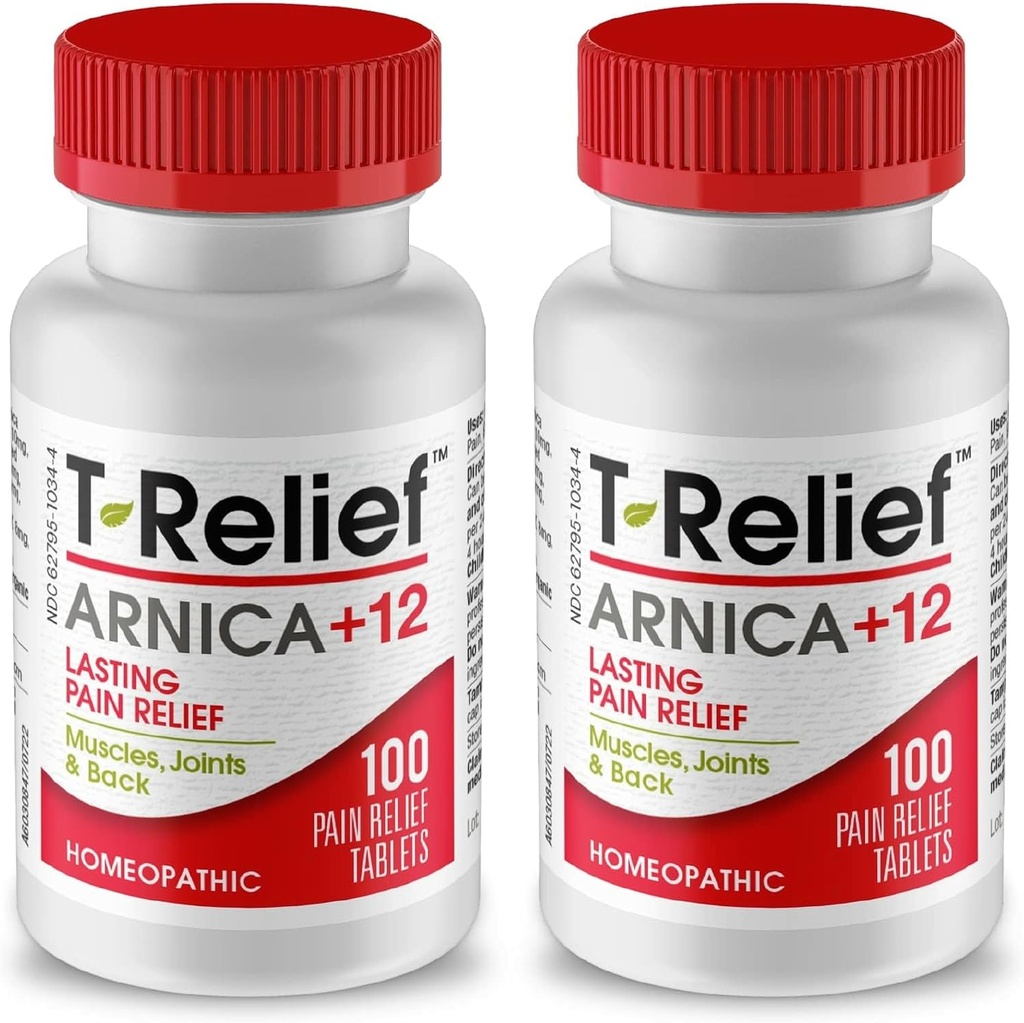 T-Relief Arnica + 12 Relieving Actives for Back Pain Joint Soreness Muscle Aches & Stiffness, Full Body Fast Acting Relief for Women & Men - 100 Tablet (2 Pack)