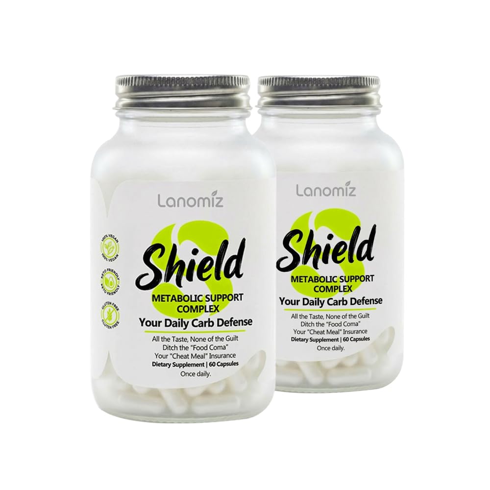 2 Pack Carb & Sugar Blocker: 4-in-1 Support with White Kidney Bean, Chromium, Salacia & Green Tea. Reduce Starch Absorption & Post-Meal. - Dairy-Free & Gluten-Free - 120 Capsules（60 Servings）
