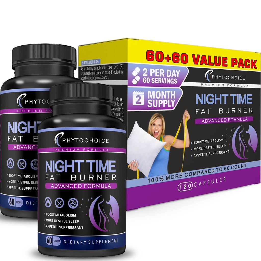 Nighttime Fat Burner with Melatonin - Appetite Suppressant for Weight Loss - Night time Fat Burner for Women Supporting Sleep & Relaxation - Weight Loss Diet Pills that Work at Night - 2 Pack