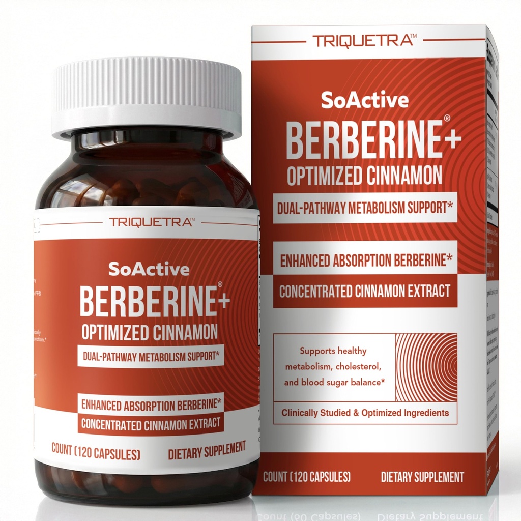 SoActive Berberine + Optimized Cinnamon 550mg - 9.6X Better Absorption, 20x Concentrated Cinnamon Actives, Dual Pathway Support for Metabolism & Blood Sugar Balance, Gentle on Stomach, Vegan (120 Cap)
