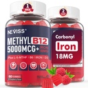 Methylated B12 Gummies 5000mcg/10000mcg & L-Methylfolate 400mcg + Iron 18mg, B6, D3 for Women Men - Methyl B12 Vitamin with Folate for Energy, MTHFR Gene, Methylation for Adults, Sugar free, 60 Cts