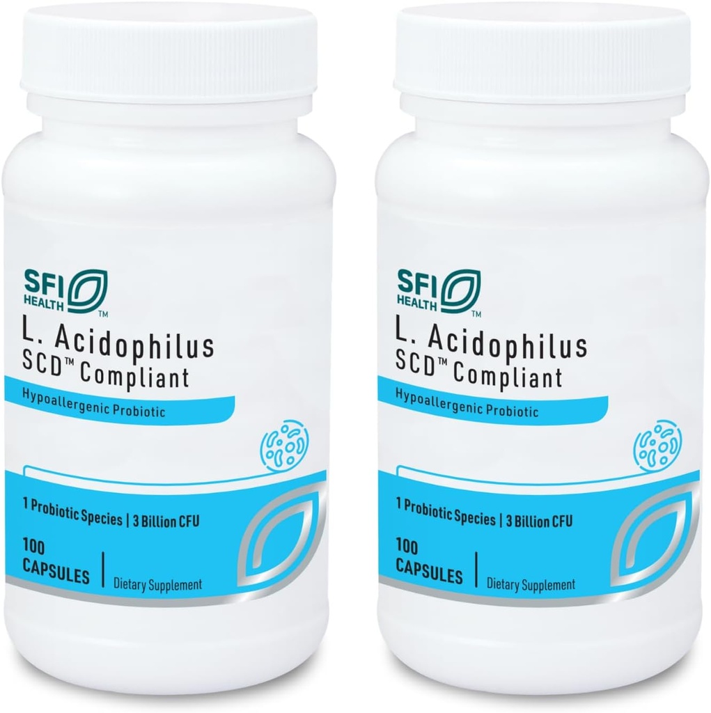 Klaire Labs SFI 건강 L. Acidophilus - 3 억 CFU Lactobacillus Probiotic, 남성 및 여성을위한 순수한 SCD Compliant 공식, Hypoallergenic & Non-Dairy (100 캡슐, 2 팩)