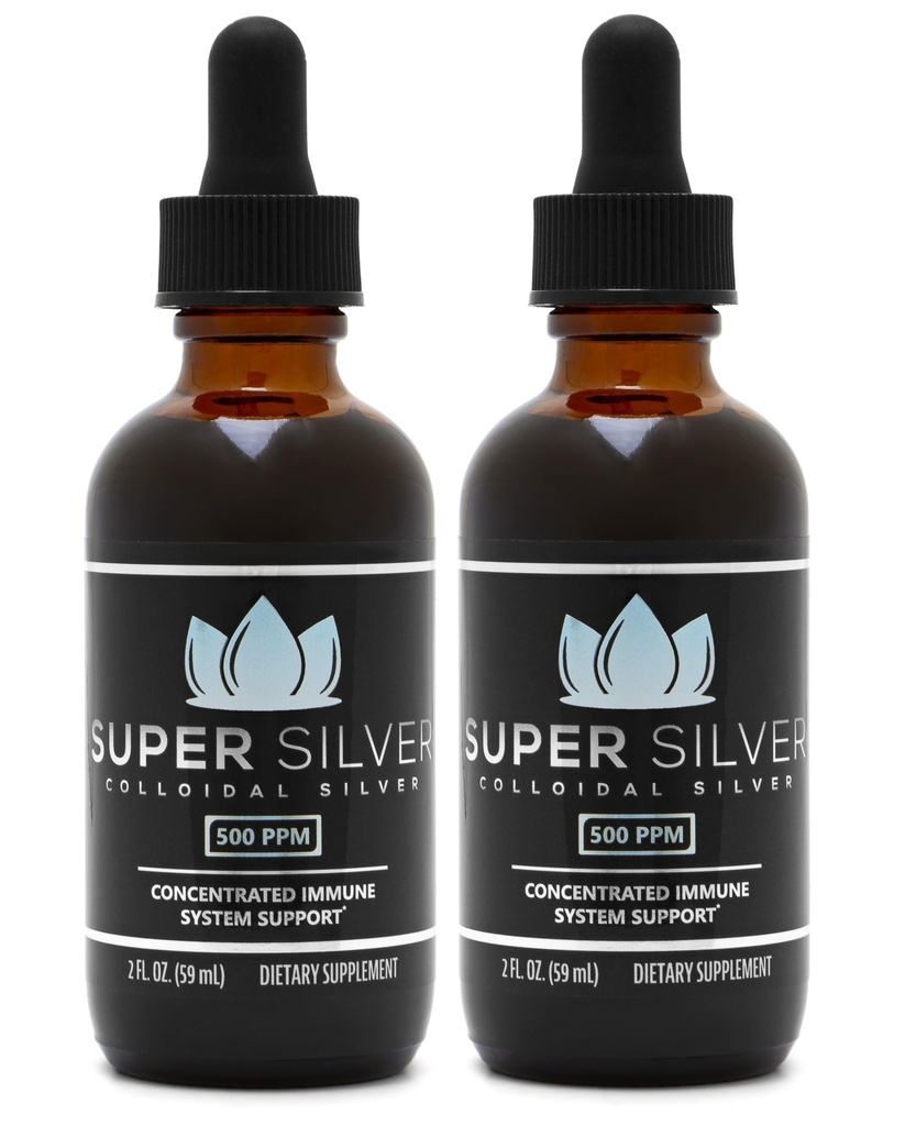 Super Silver 500 PPM Colloidal Silver - 2 Ounce Bottle with Dropper - 2 Pack