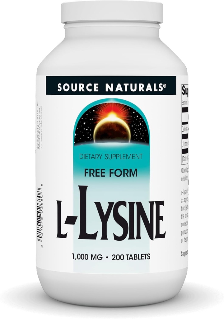 Source Naturals L-Lysine Free Form, 1000 mg - Aminohappo täydentää tukee Energy Formation & Collagen - 200 tablettia
