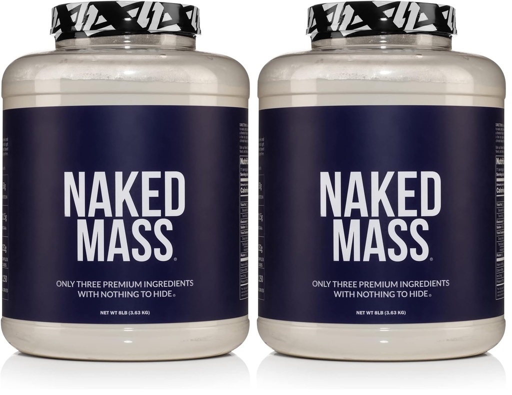 NAKED Mass - Natural Weight Gainer Protein Powder - 8 LB Bulk, GMO Free, Gluten Free & Soy Free. No Artificial Ingredients - 1,250 Calories per Serving (Pack of 2)