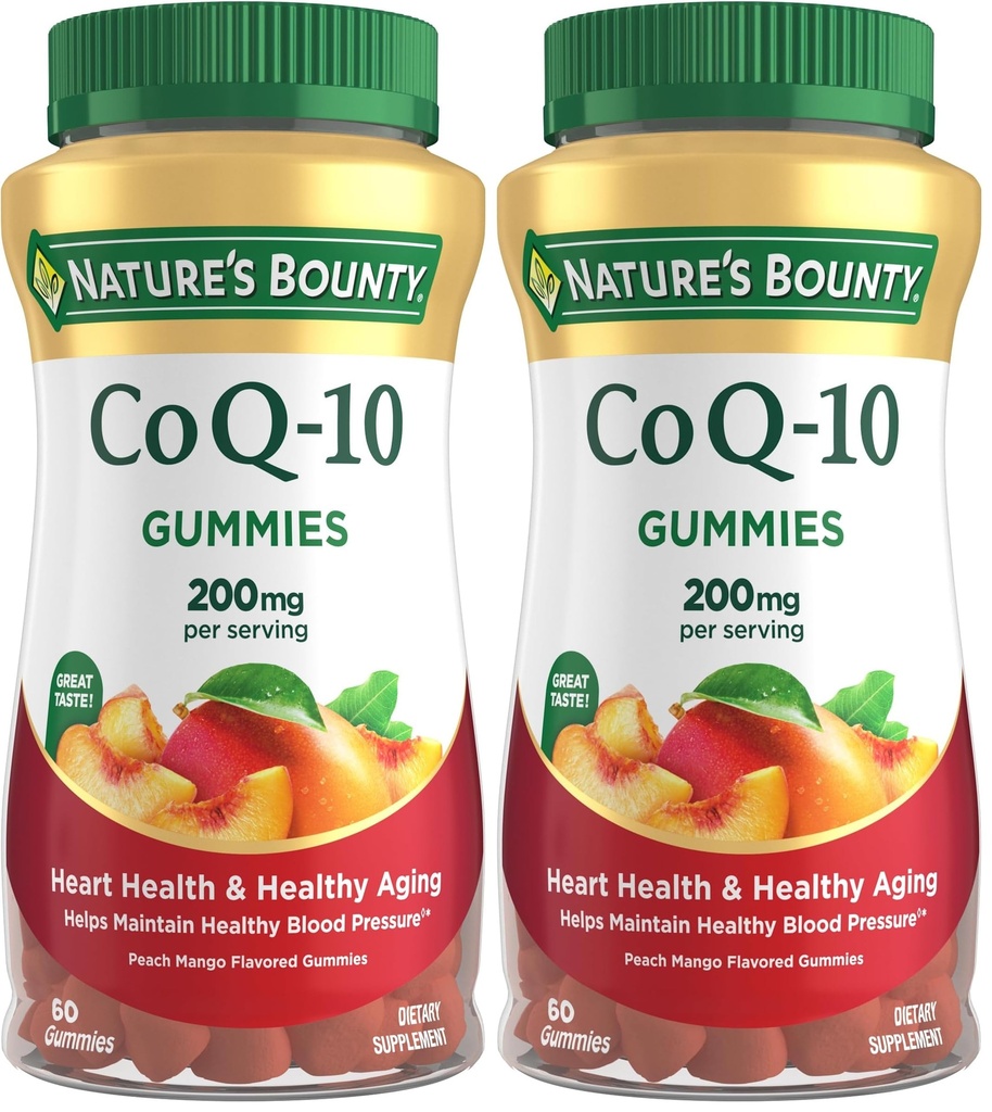 Nature's Bounty CoQ10 Gummies,Supports Heart Health,CoQ10 200mg,Peach Mango Flavor,60 Count (Pack of 2)