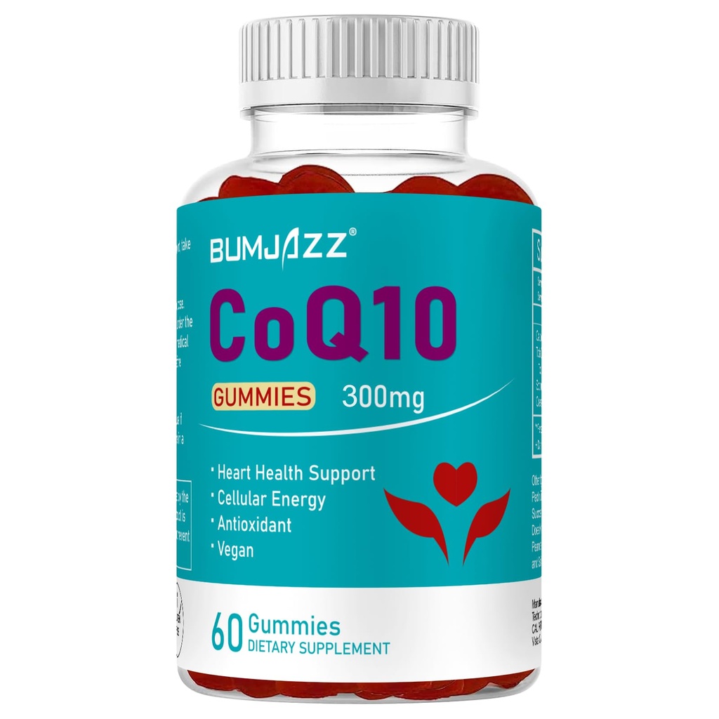 60 Counts CoQ10 Gummies 300mg High Absorption - Raspberry Flavored - Non-GMO - Gluten-Free - Coenzyme Q10 Gummy