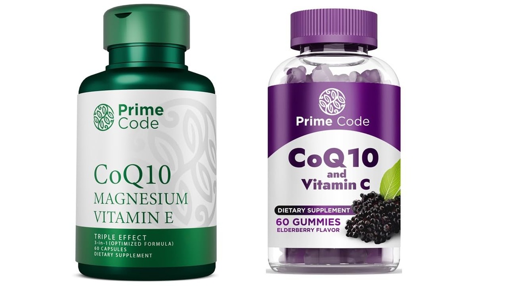 Prime Code CoQ10 250mg with Magnesium Glycinate and Vitamin E, CoQ10 200mg & Vitamin C 250mg Gummies